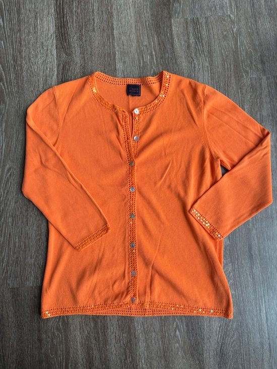 Colour Works Sweaters - Orange Sequin Button-Up Cardigan
